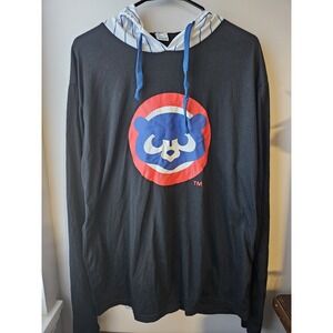 Chicago Cubs Hooded Long Sleeve Shirt XL Black Pinstripe Hood Jewel Osco‎ Promo